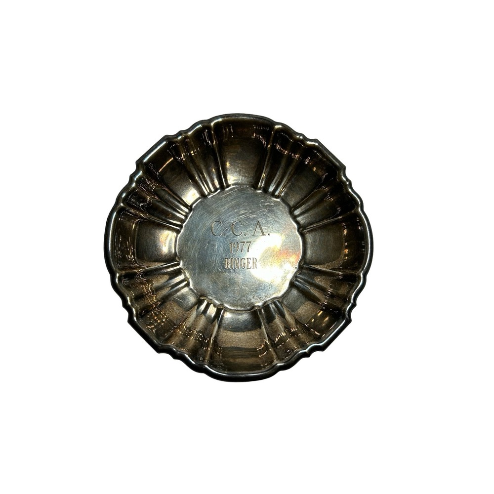 Vintage POOLE Silver Co Scalloped Fluted Dish Silver Plated Engraved
